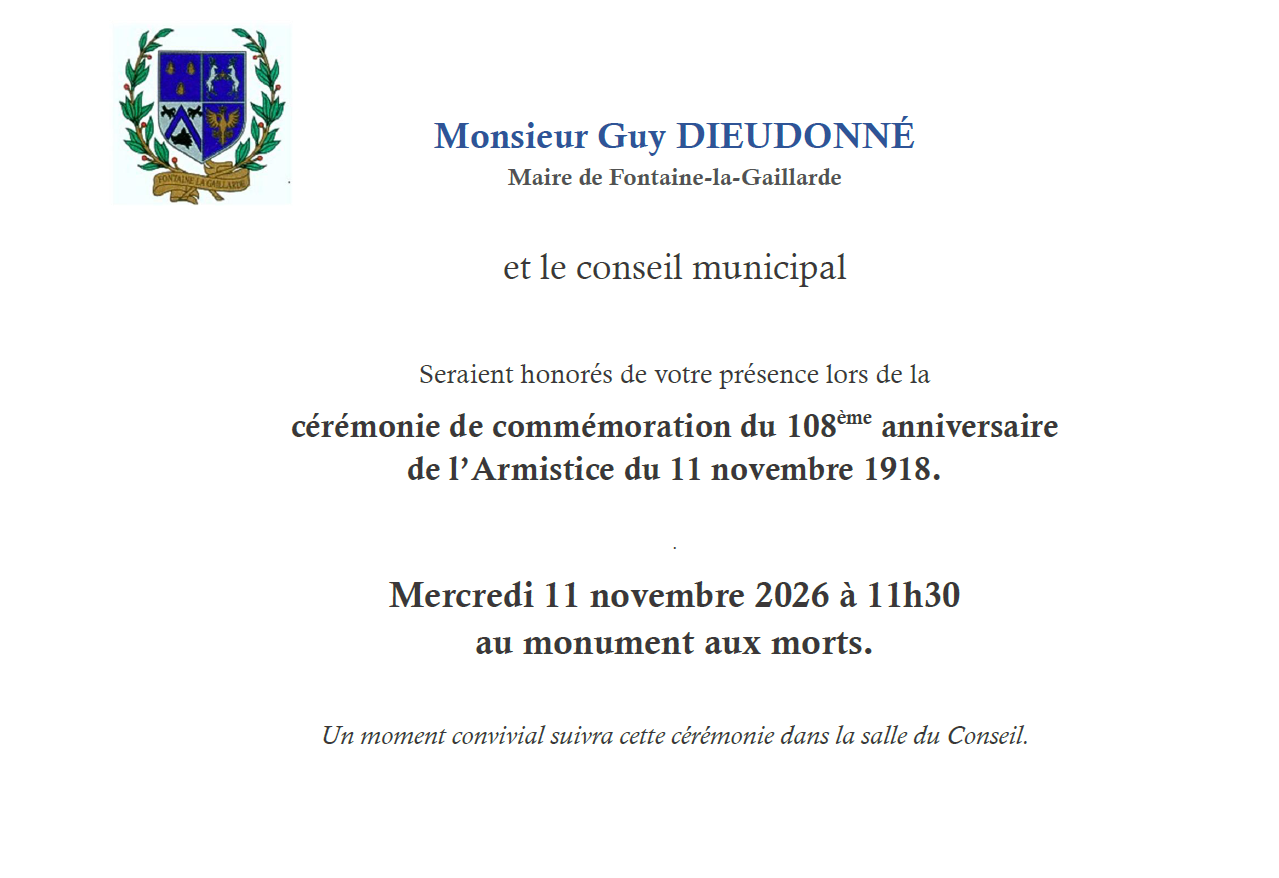 Invitation pour la cérémonie du 11 novembre